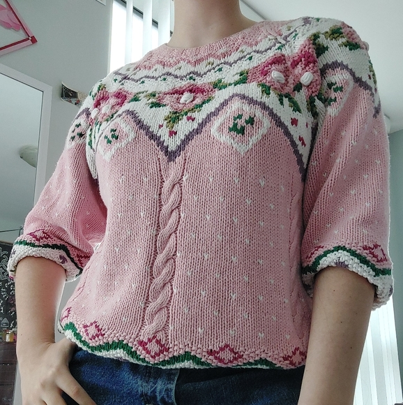 Vintage Lady Footlocker Knit Floral Cottagecore Sweater - Picture 2 of 5